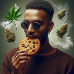 persona comiendo una galleta de cannabis