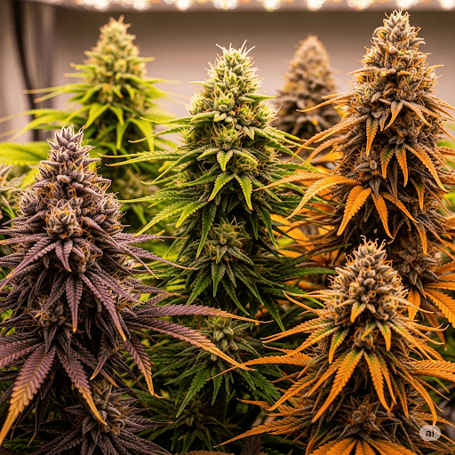 flores de cannabis de diferentes colores debido a pigmentos