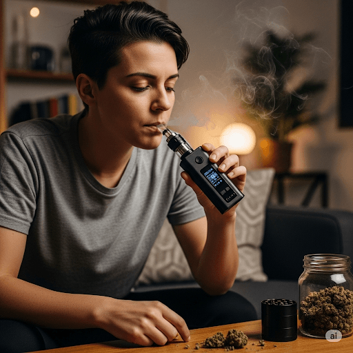 persona vaporizando flor seca de cannabis