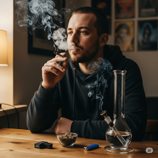 persona fumando un porro o cigarrillo de marihuana