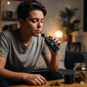 Vaporización de Cannabis: Uso Seguro y eficaz persona vaporizando cannabis