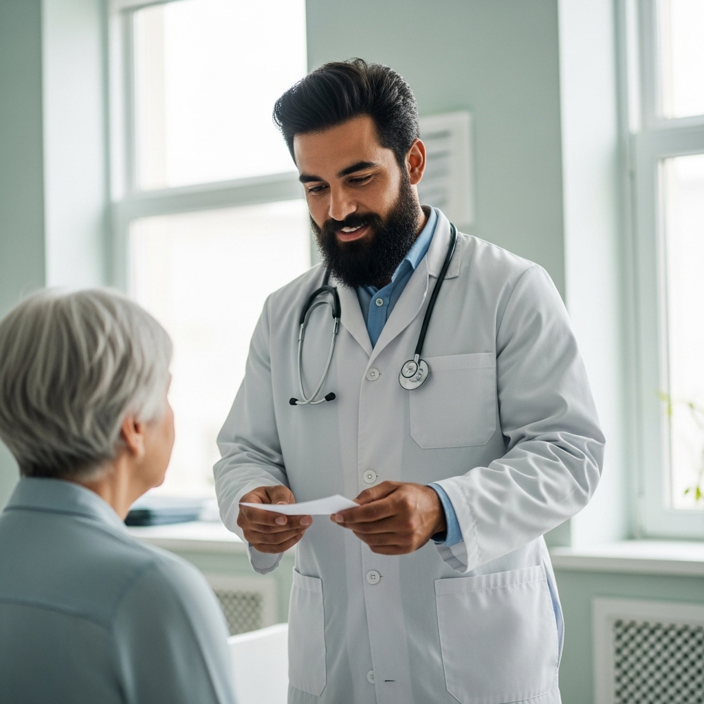 medico colombiano entregandole una formula de cannabis medicinal a una paciente en Colombia