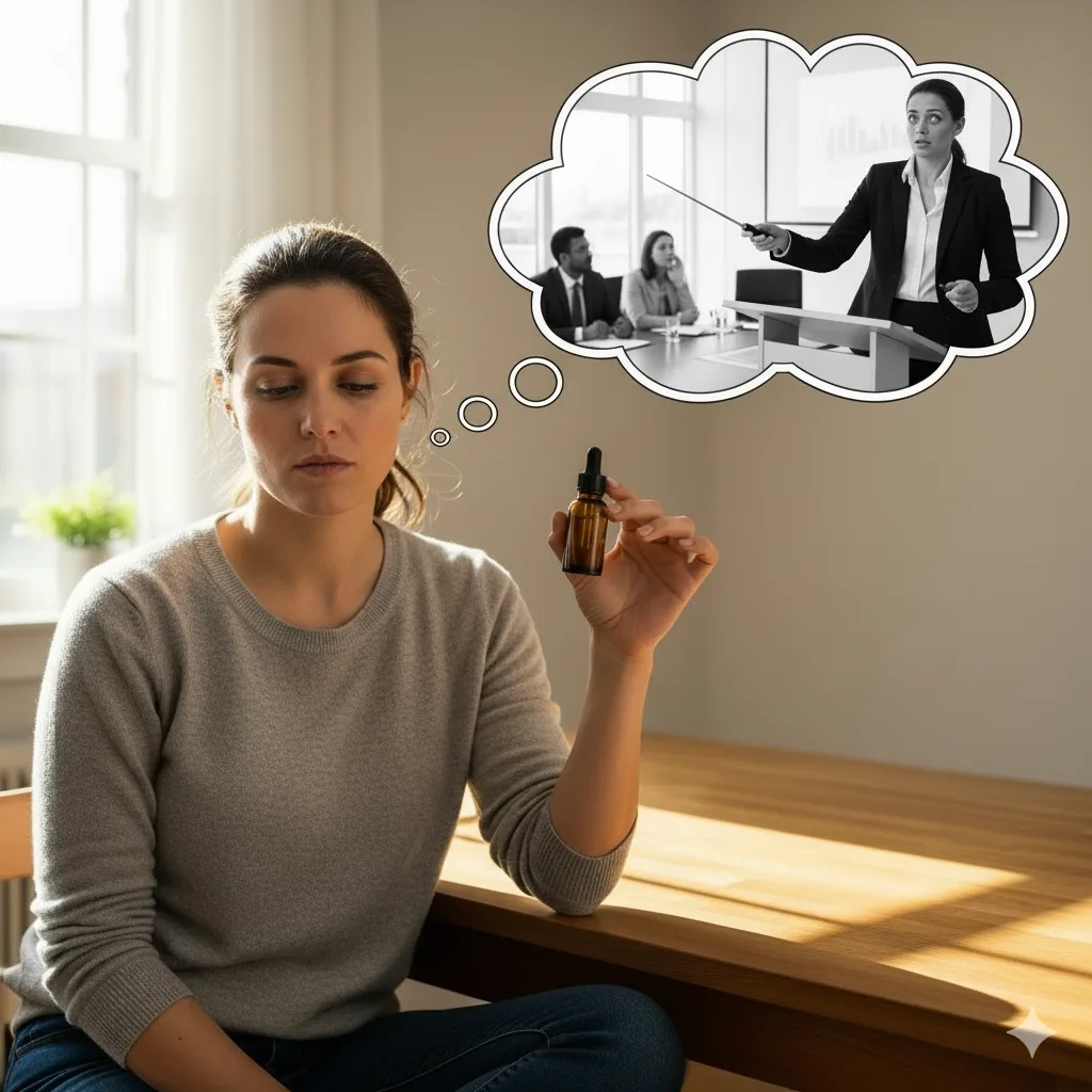 ¿El Cannabis Medicinal te hace sentir Drogado?: Especialista responde Mujer sosteniendo aceite de marihuana.